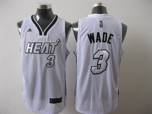  NBA Miami Heat 3 Dwyane Wade Swingman White Silver Number Jersey